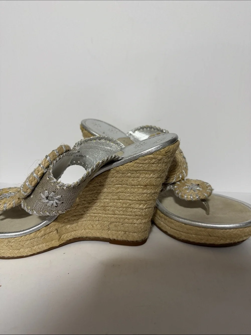 Jack Rogers Silver and Beige Wedge Sandals